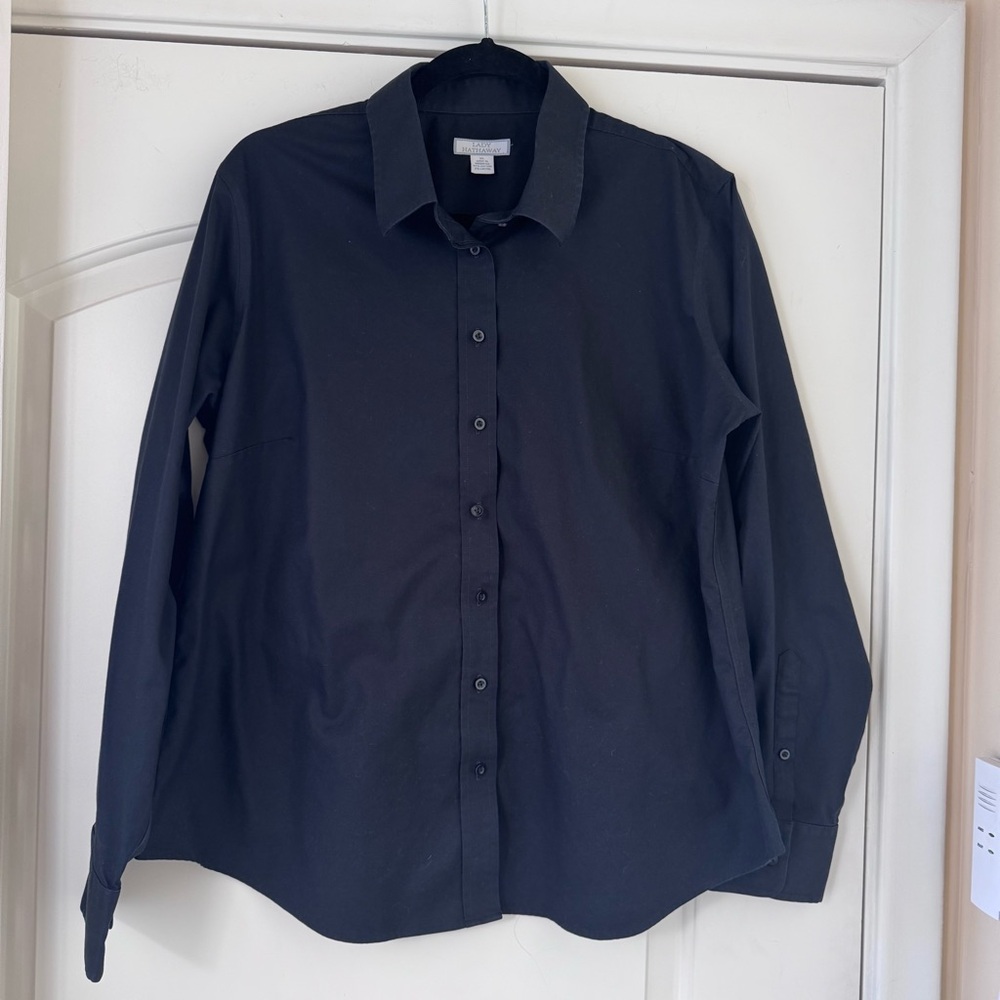 Lady Hathaway Black Long Sleeve Button Collar Cuffs Dress Shirt Womens XL
